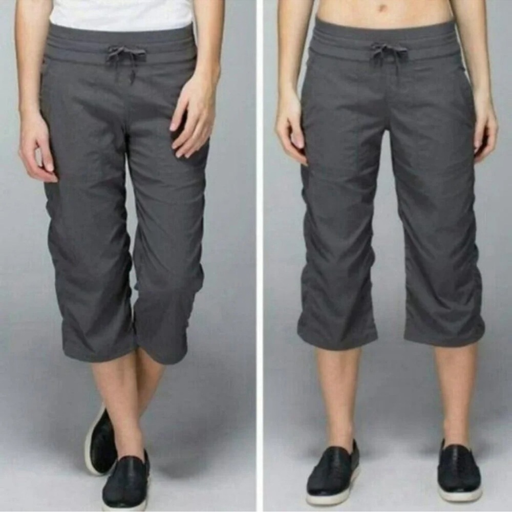 Lululemon Studio Cropped Pant Lined Deep Coal Gray Striped Cinch Ankle-2
